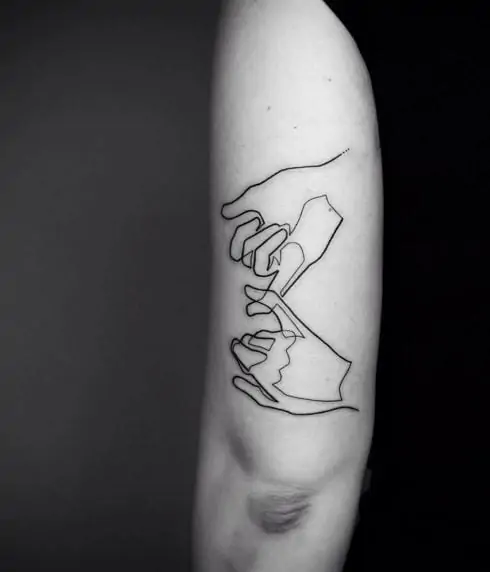 2 hands fine line tattoos single line tattoo