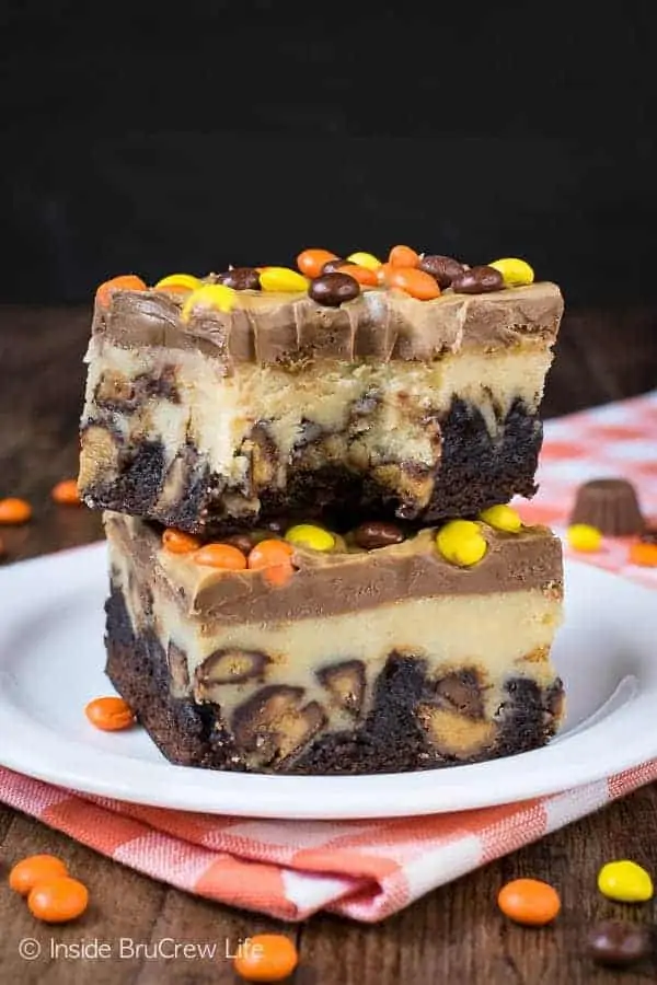Two Reese's cheesecake brownies.