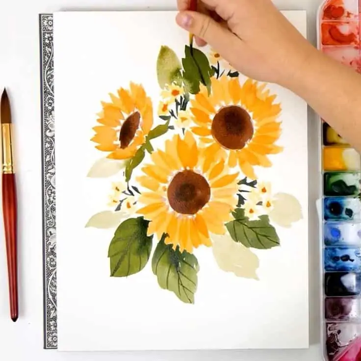 Art ideas How to Paint A Loose Sunflower Bouquet WATERCOLOR TUTORIAL YouTube