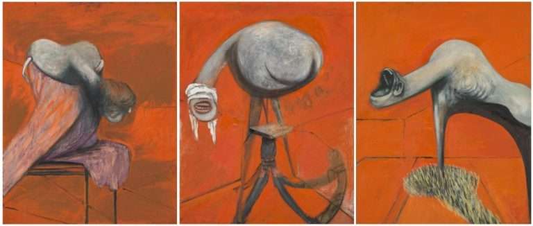 Three Studies for Figures at the Base of a Crucifixion by Francis Bacon 1944