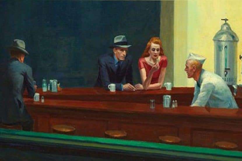 Nighthawks, Hopper, Comtemporary oil painting