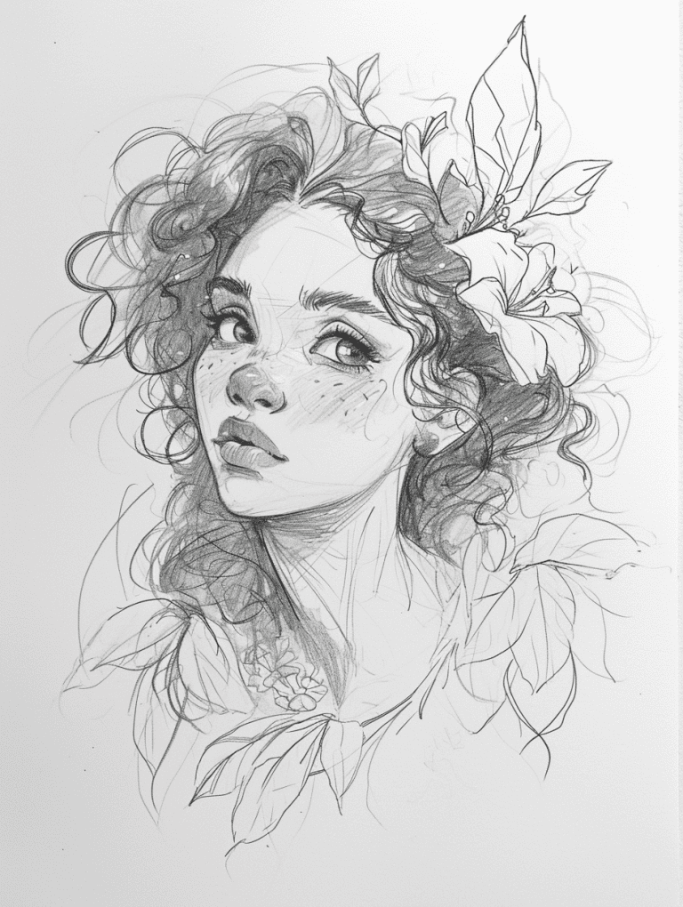 Girl With Curly Hair and Flowers