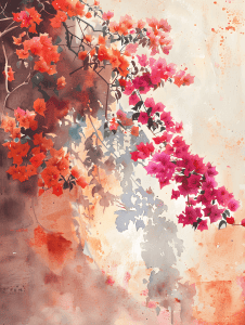 watercolor illustration of bougainvillea in full bloom