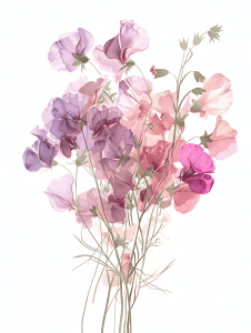 watercolor illustration of bouquet of sweet peas