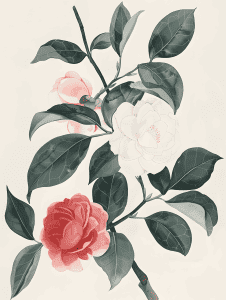 watercolor illustration of camellia flowers