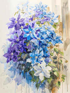 watercolor illustration of clematis vines  