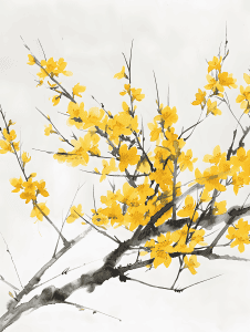 watercolor illustration of forsythia