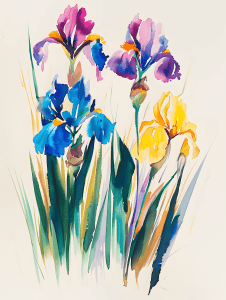 watercolor illustration of irises
