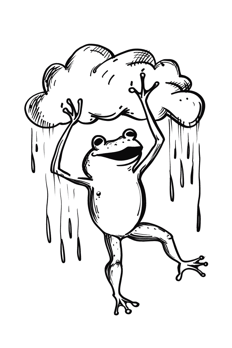 Happy Dancing Frog Under the Rain
