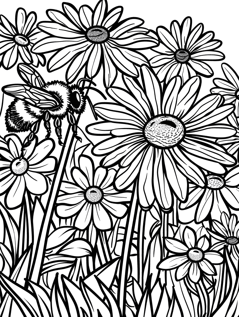 Bee Flying Over Sunflowers
