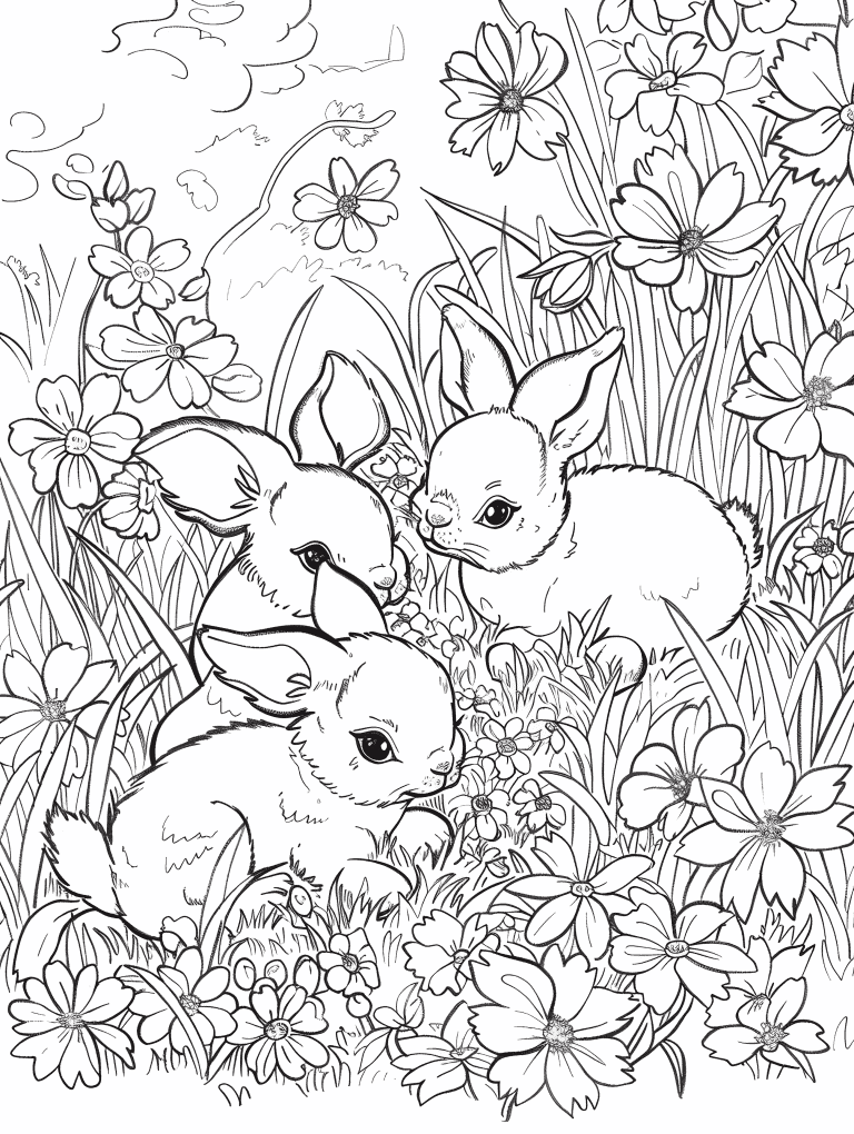 Bunnies Surrounded By Flowers