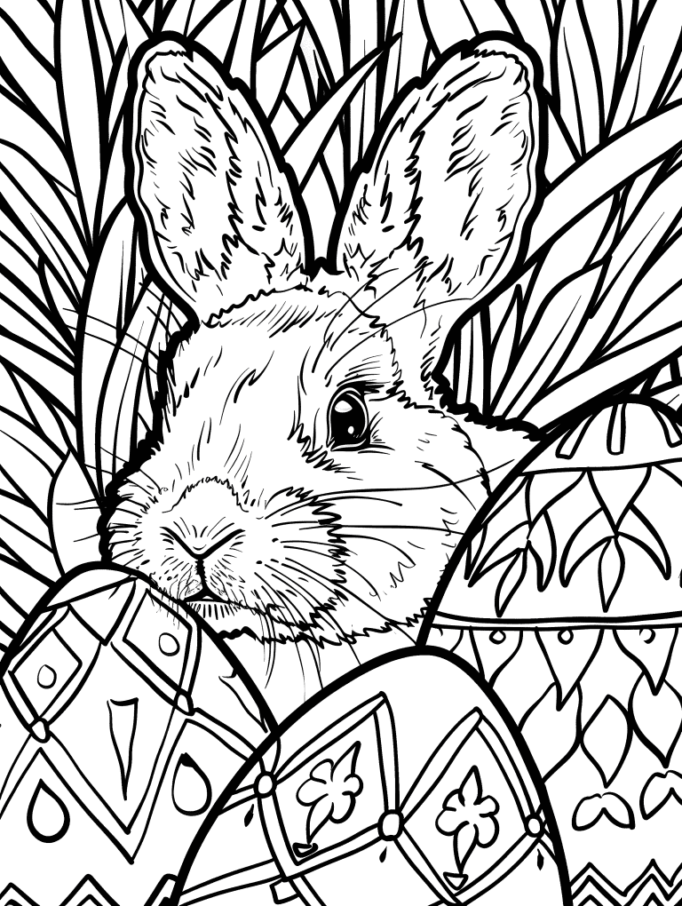 Rabbit Hiding Behind Easter Eggs