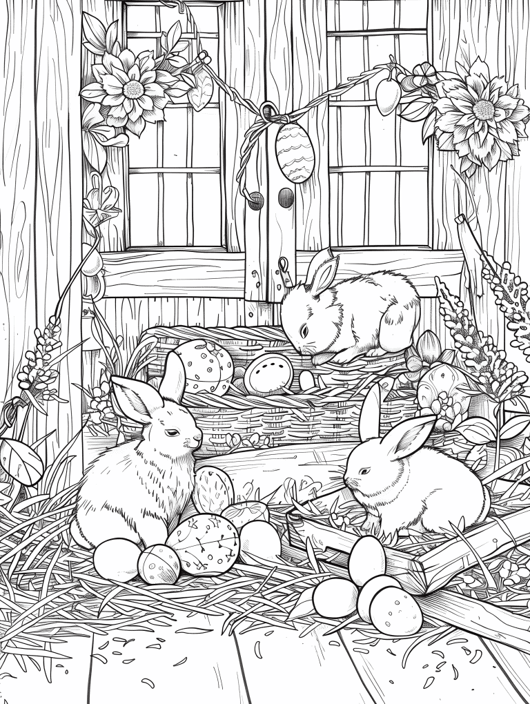 Rabbits In A Easter Themed Barn