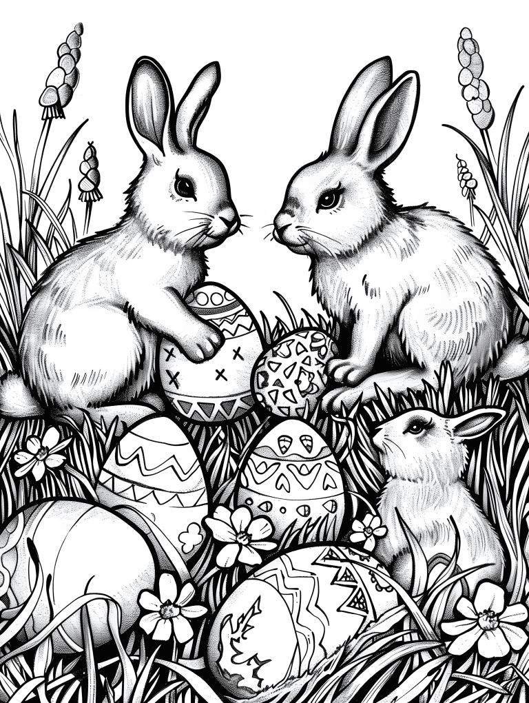 Easter Bunny Family With Easter Eggs