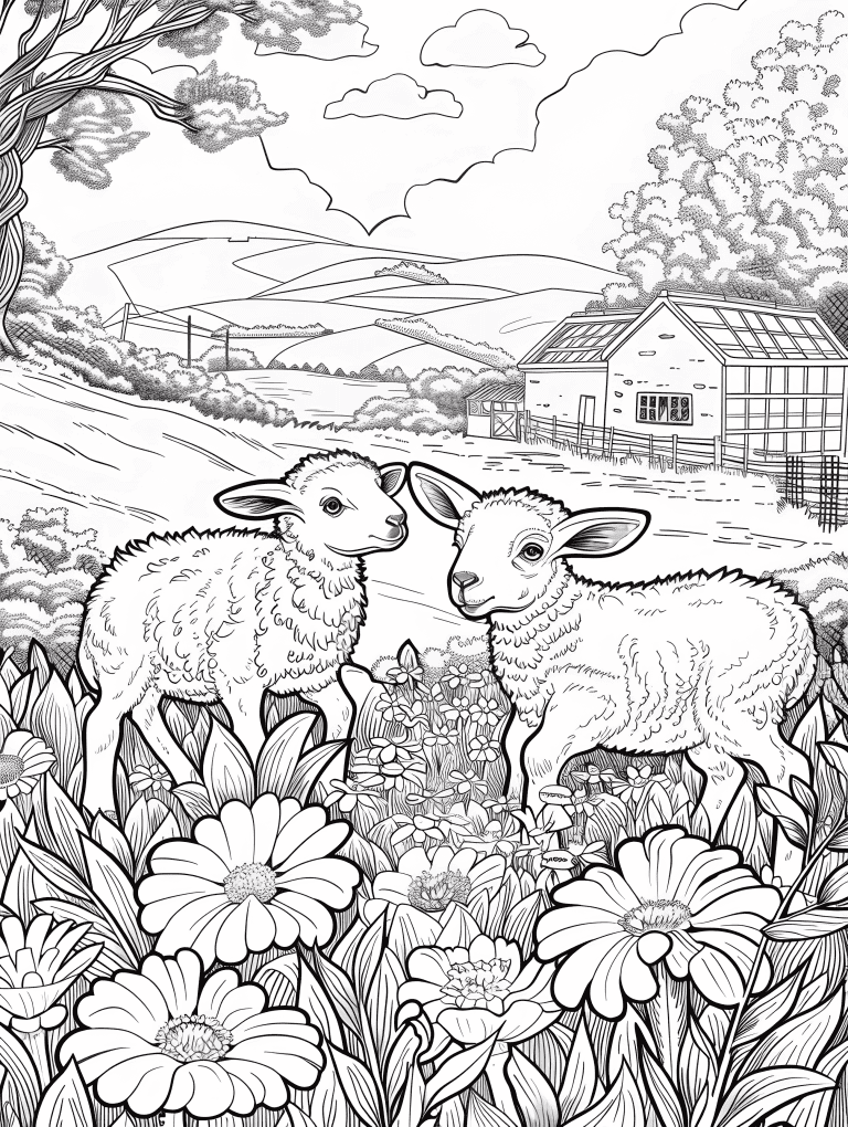 Lambs Frolicking In A Meadow