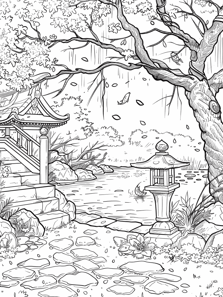Cherry Blossoms In Japanese Garden