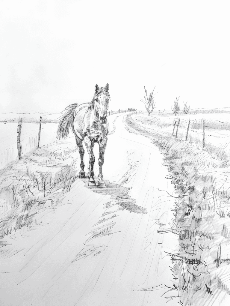 Horse In Country Road