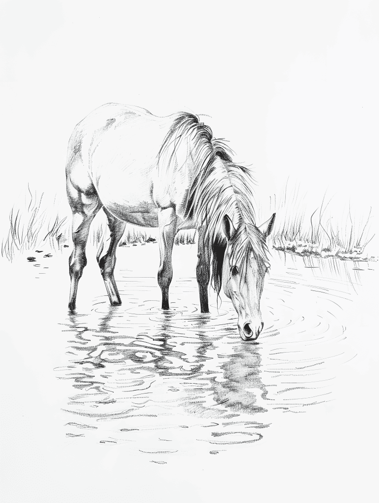 Horse Drinking In A Pond