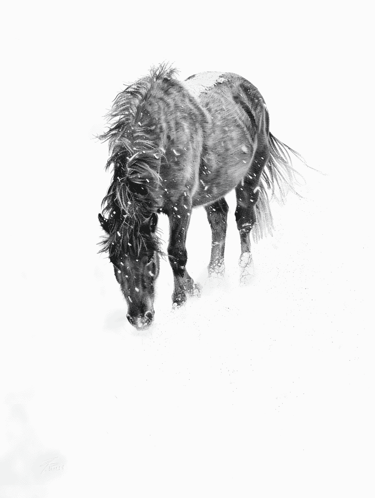 Horse Walking Through Snow