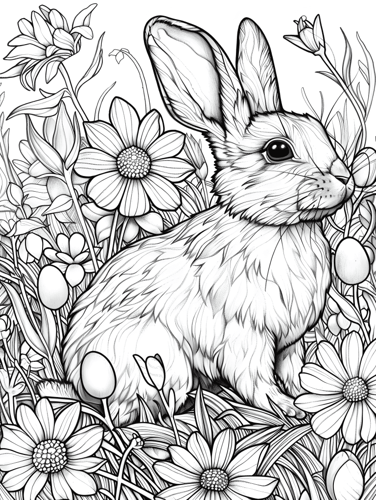 Easter Bunny With Spring Flowers