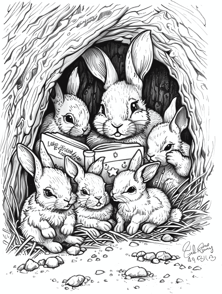 Easter Bunny Family Reading A Story