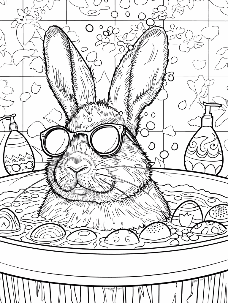 Easter Bunny Wearing Goggles In A Bath