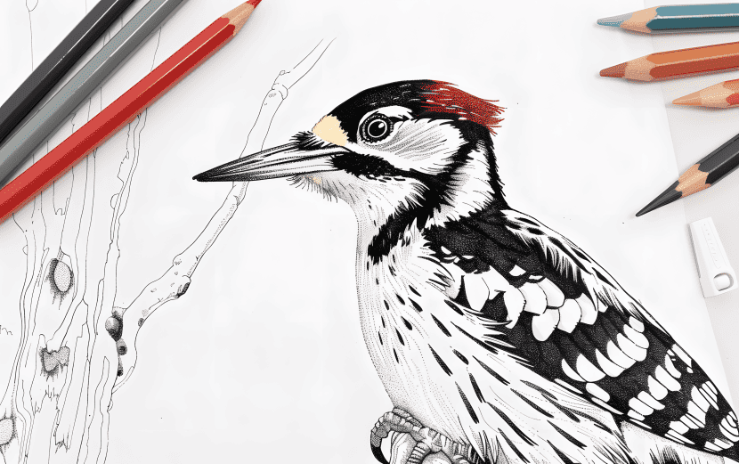 milkychoco04_a_coloured_pencil_that_is_next_to_a_woodpecker_col_c43fcd0e-0490-4ab8-a760-ae4a4848eadb