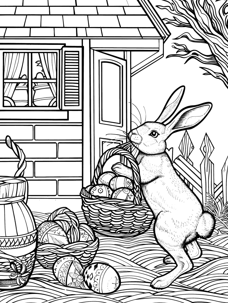 Rabbit Carrying A Basket Of Easter Eggs