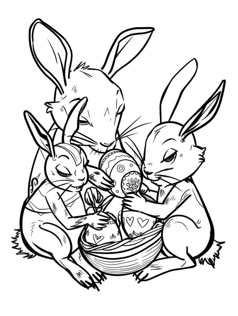 Rabbit Family With Easter Eggs