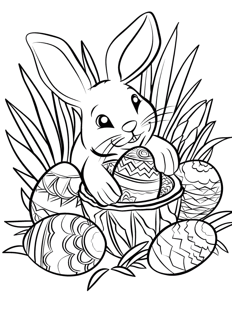 Smiling Bunny  With Easter Eggs