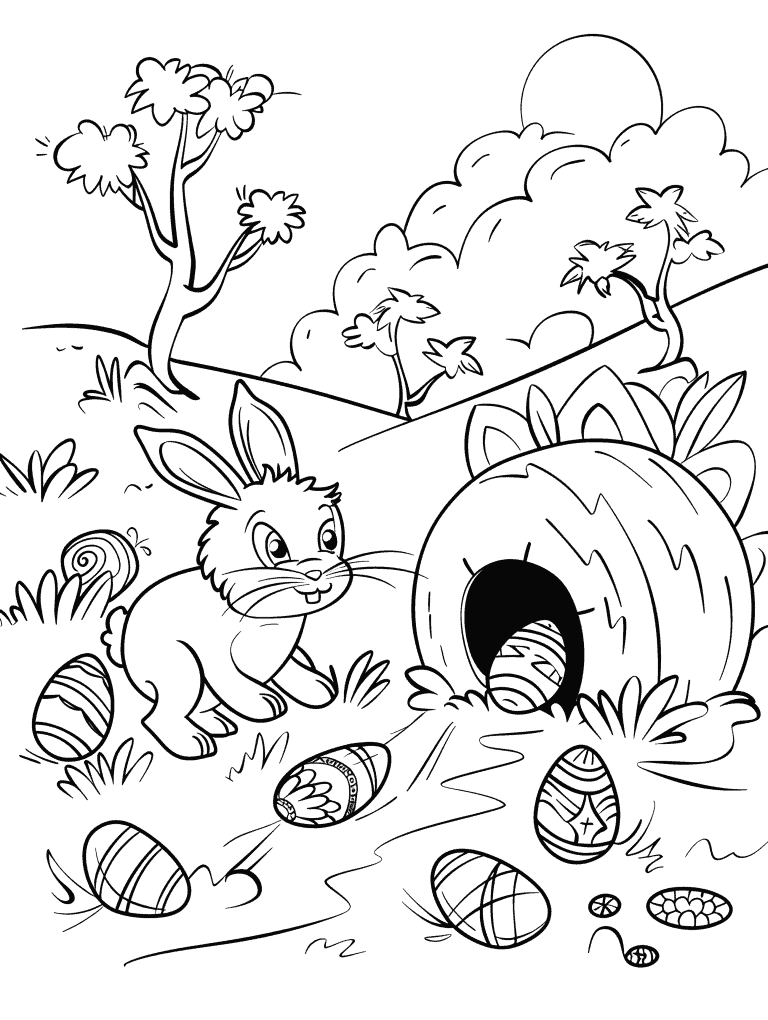 Bunny with Easter Egg Filled Burrow