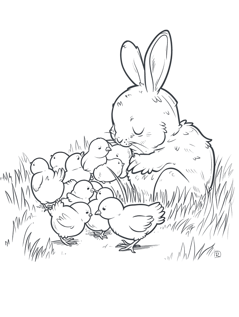 Bunny Hugging Chicks