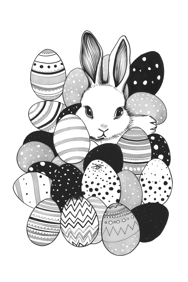 Rabbit Hiding In Easter Eggs