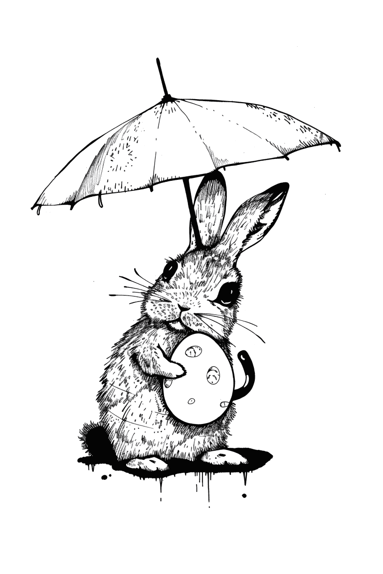 Rabbit Protecting Egg From Rain