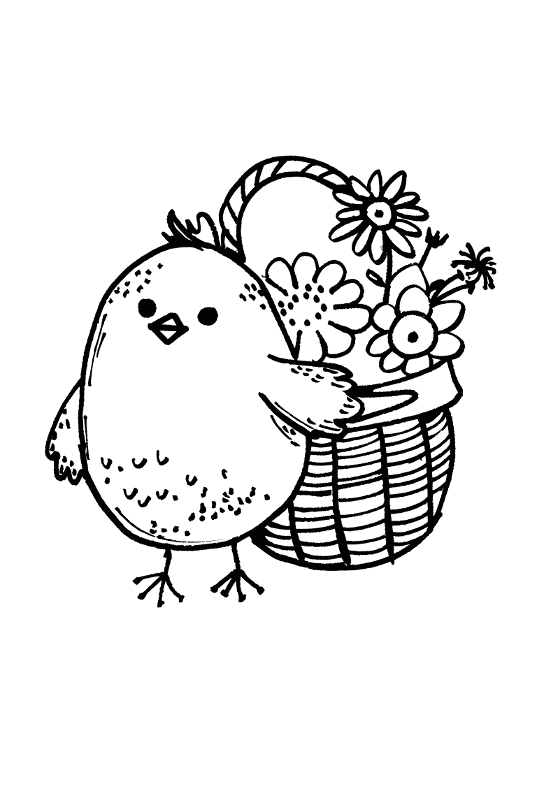 Chick With Basket of Flowers