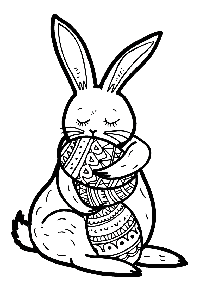 Rabbit Hugging Easter Eggs