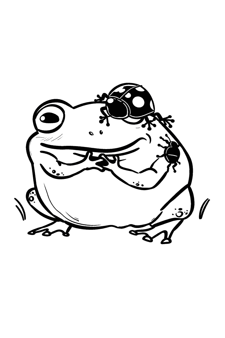 Frog Playing With Ladybugs