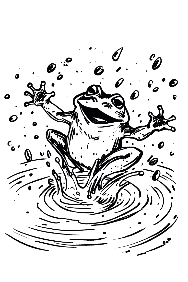 Frog Jumping On A Puddle