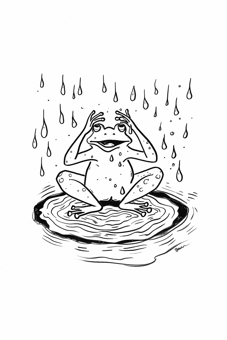 Frog Taking A Bath Under the Rain