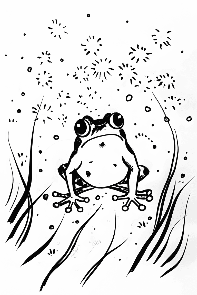 Frog Surrounded By Fireflies