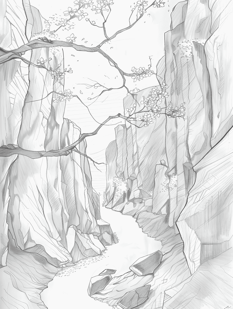 Canyon With Cherry Blossoms