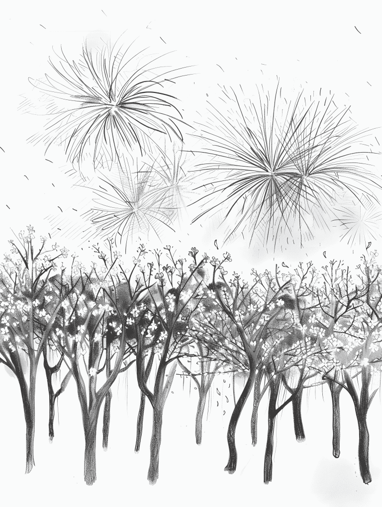 Fireworks Illuminating Cherry Blossoms