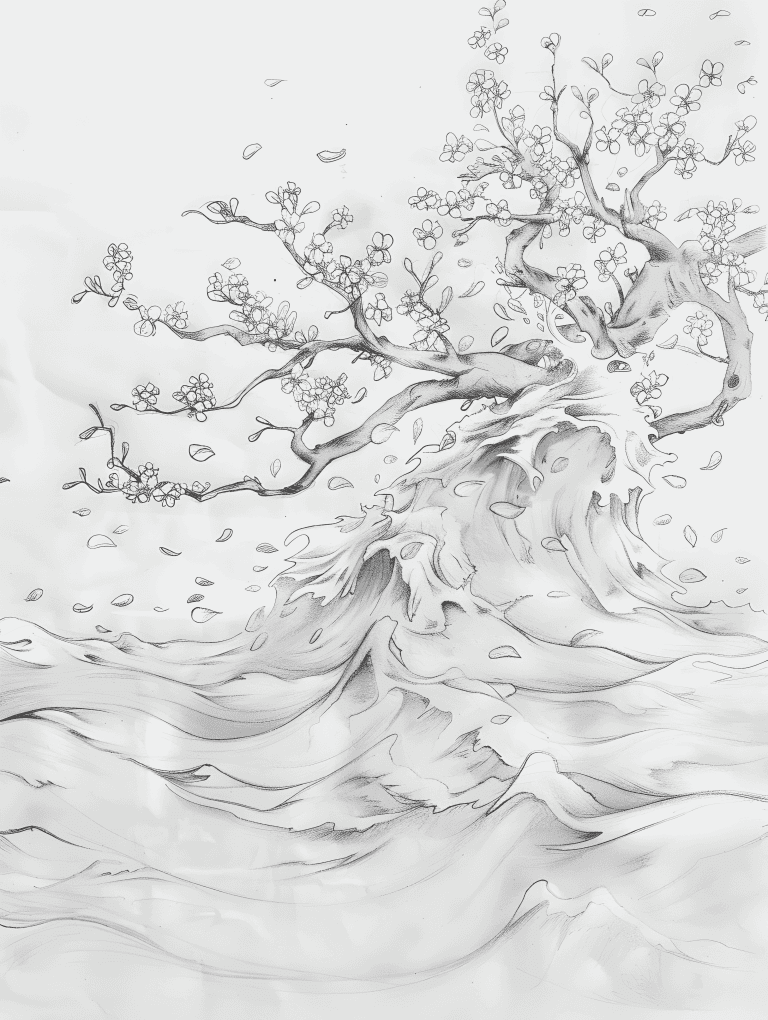 Cherry Blossoms Growing Beneath The Waves