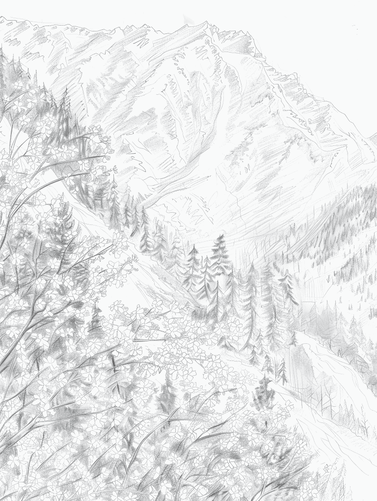 Mountain Range Adorned With Cherry Blossoms