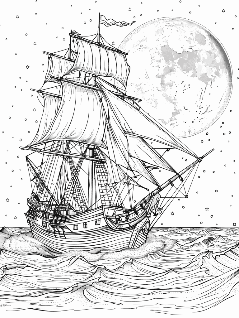 Ship Cruising The Moonlit Waters