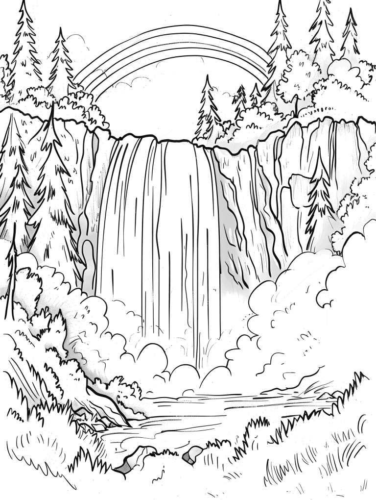 Rainbow Behind A Waterfall