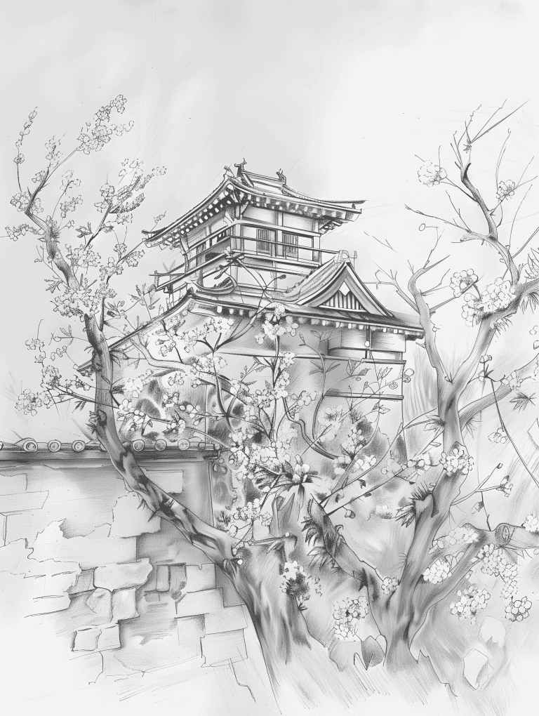 Ancient Castle Surrounded By Cherry Blossoms