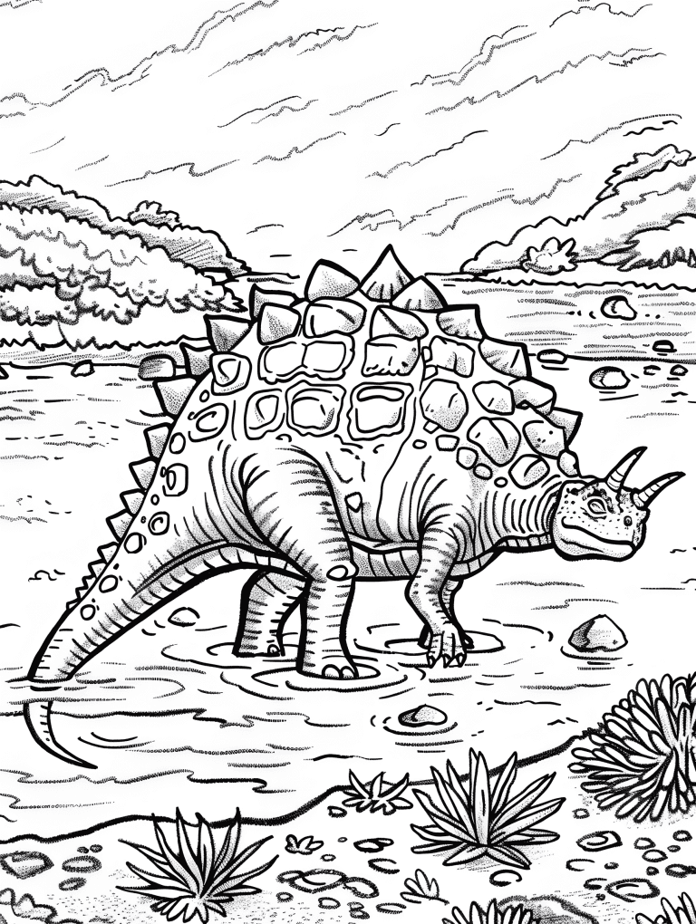 Ankylosaurus Wading Across A River