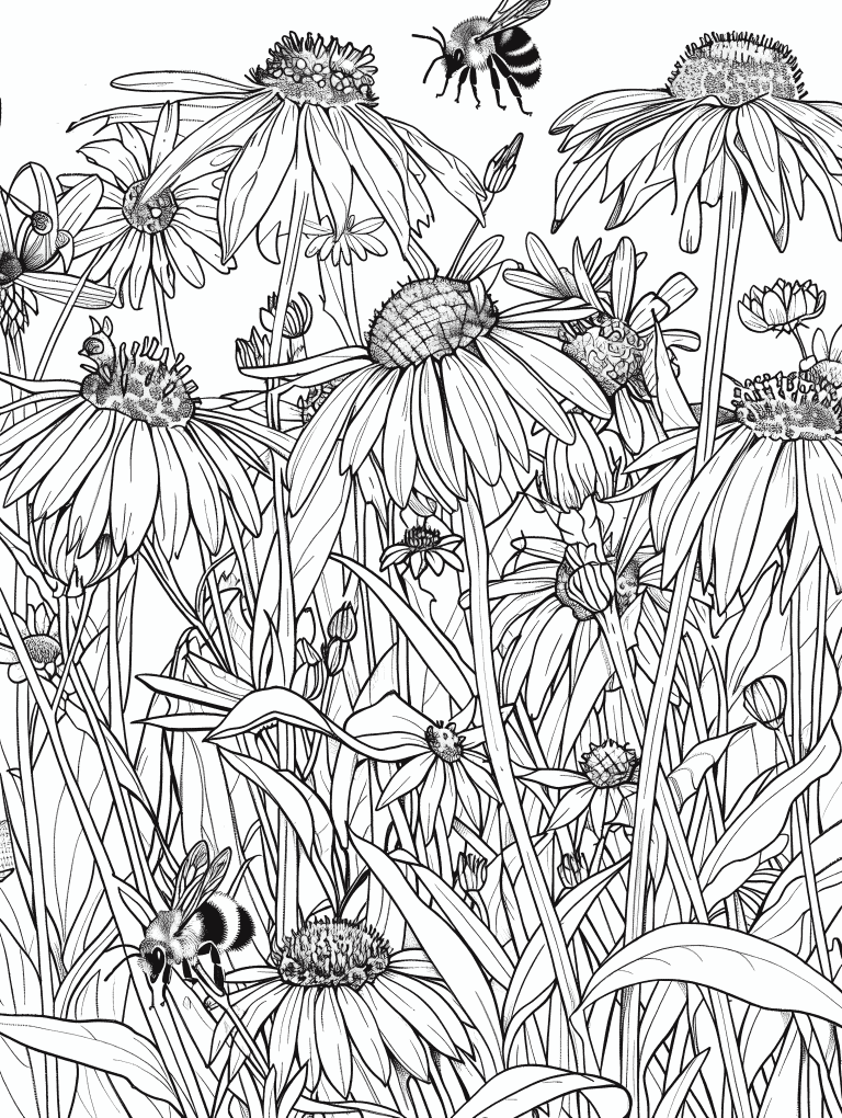 Bees Buzzing Around Wildflowers