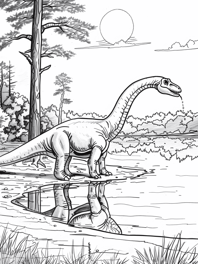 Brachiosaurus Drinking From A Lake